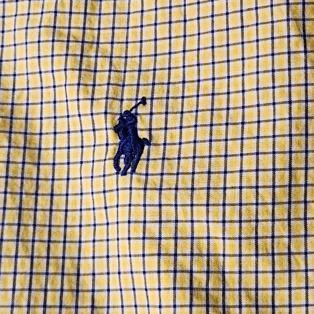Polo Ralph Lauren Button Down Mens L Yellow Blue Check Short Sleeve Cotton Shirt